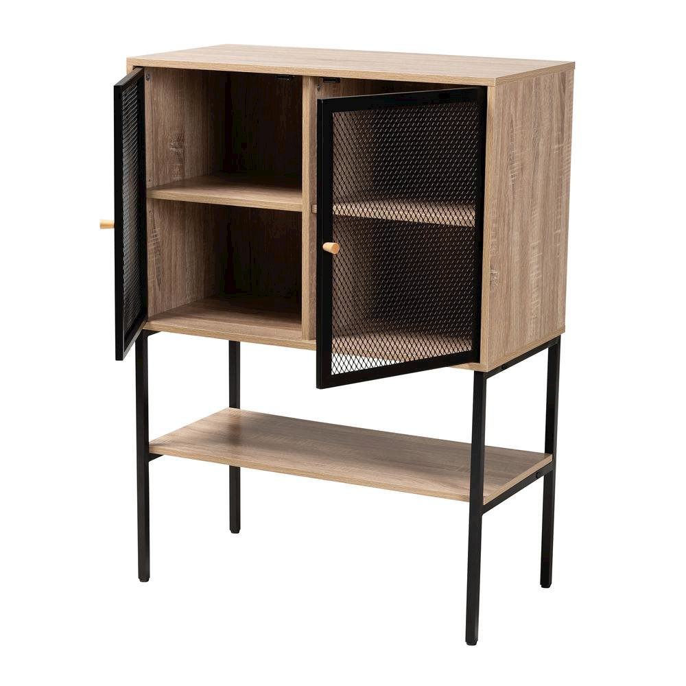 Industrial Natural Brown Finished Wood and Black Metal 2-Door Sideboard. Picture 12