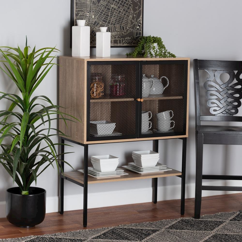 Industrial Natural Brown Finished Wood and Black Metal 2-Door Sideboard. Picture 18