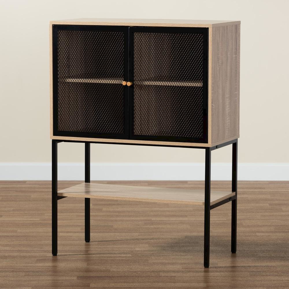 Industrial Natural Brown Finished Wood and Black Metal 2-Door Sideboard. Picture 19