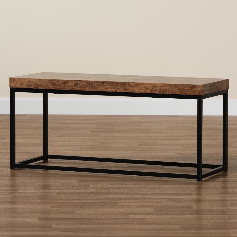 Bardot Modern Industrial Walnut Brown Finished Wood and Black Metal Accent Bench. Picture 15
