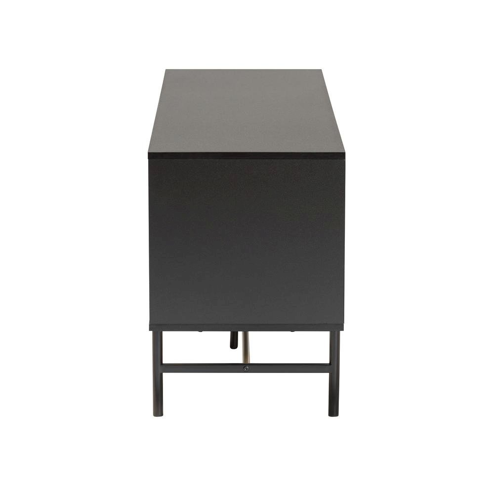 Dark Brown Finished Wood and Two-Tone Black and Gold Metal TV Stand. Picture 14