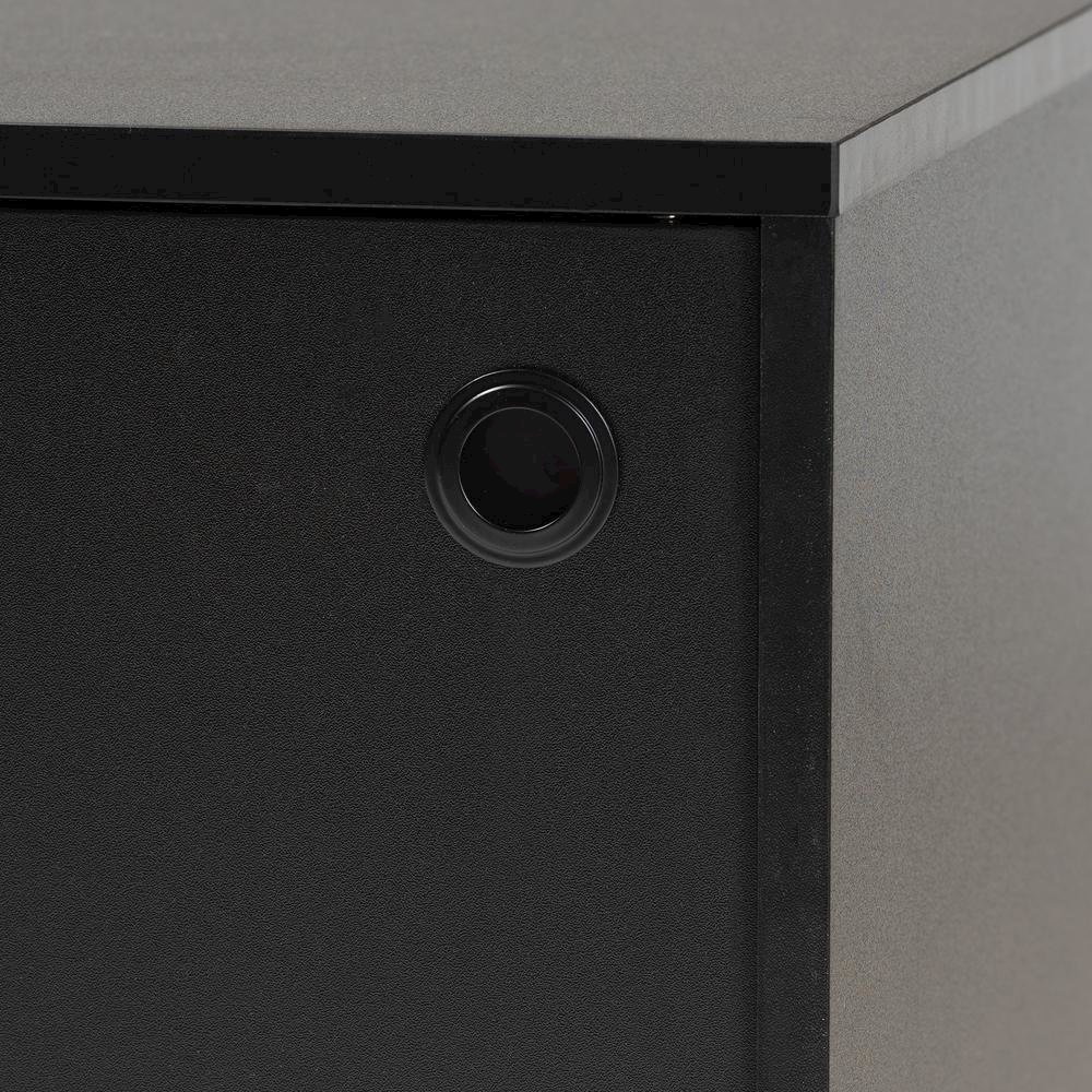 Dark Brown Finished Wood and Two-Tone Black and Gold Metal TV Stand. Picture 15