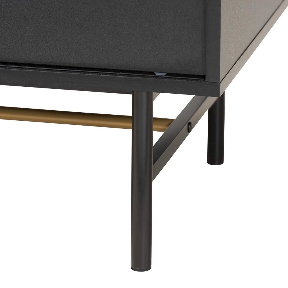Dark Brown Finished Wood and Two-Tone Black and Gold Metal TV Stand. Picture 16
