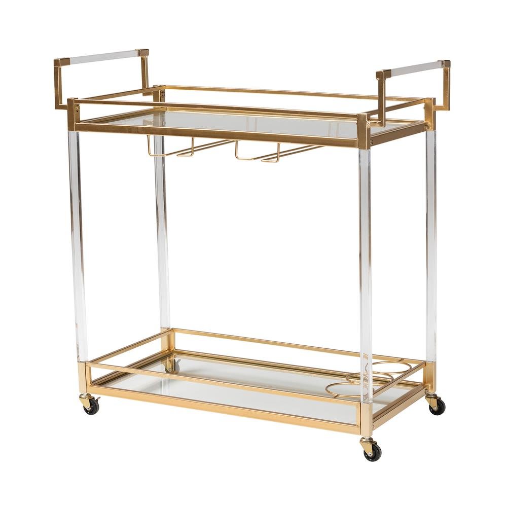 Baxton Studio Savannah Contemporary Glam and Luxe Gold Metal and Glass Wine Cart. Picture 12
