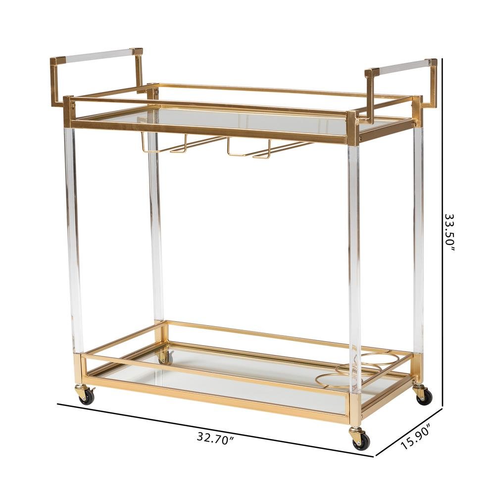Baxton Studio Savannah Contemporary Glam and Luxe Gold Metal and Glass Wine Cart. Picture 22