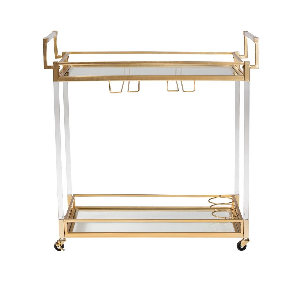 Baxton Studio Savannah Contemporary Glam and Luxe Gold Metal and Glass Wine Cart. Picture 13