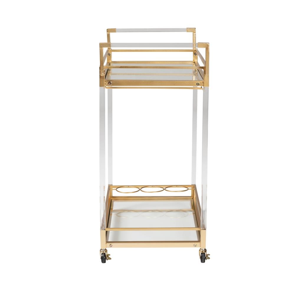 Baxton Studio Savannah Contemporary Glam and Luxe Gold Metal and Glass Wine Cart. Picture 15