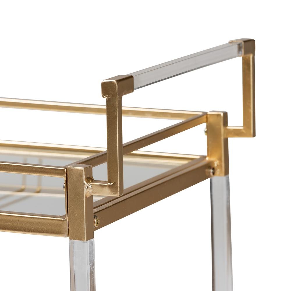 Baxton Studio Savannah Contemporary Glam and Luxe Gold Metal and Glass Wine Cart. Picture 16