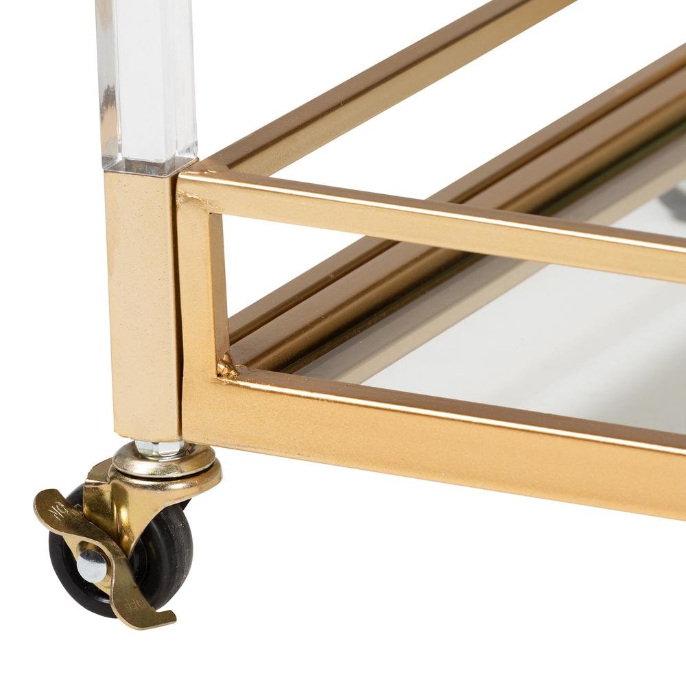 Baxton Studio Savannah Contemporary Glam and Luxe Gold Metal and Glass Wine Cart. Picture 18