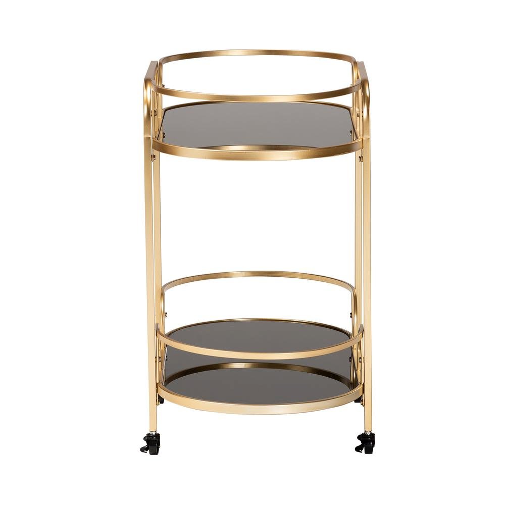 Glam and Luxe Gold Metal and Tempered Glass 2-Tier Wine Cart. Picture 11