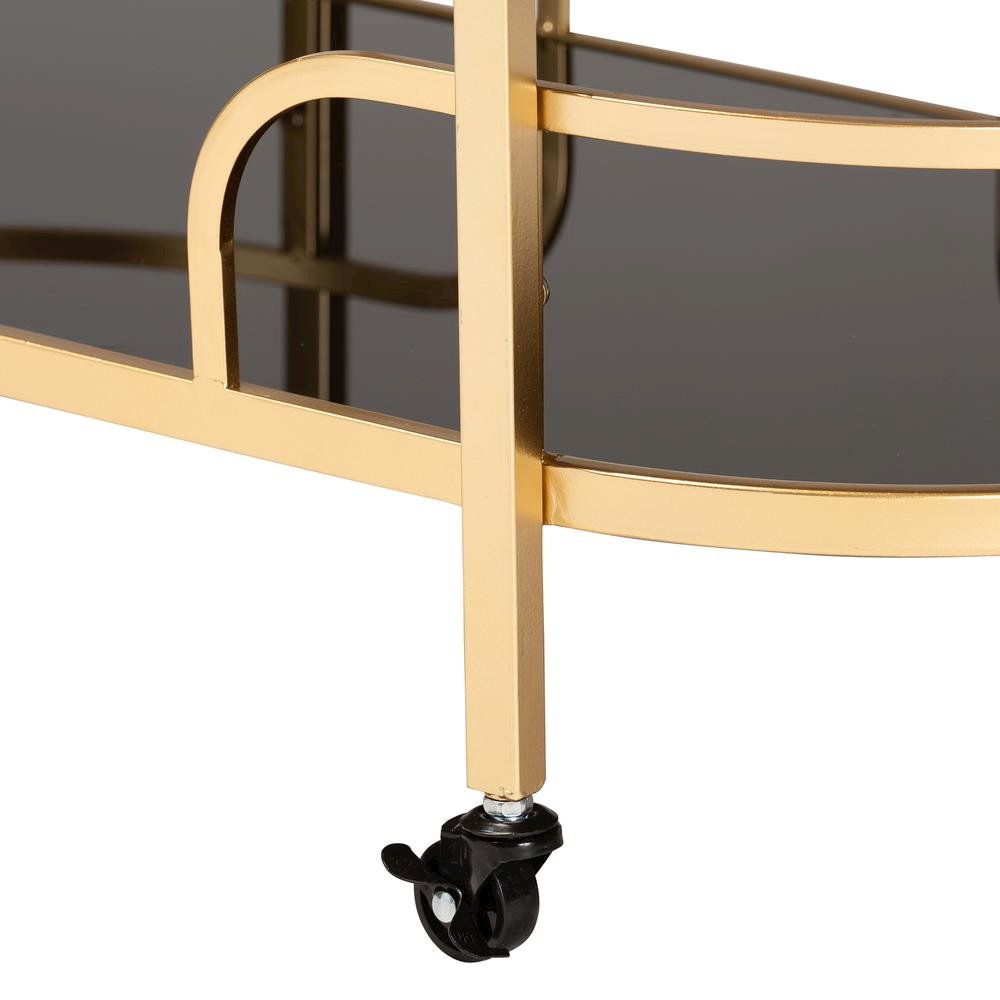 Glam and Luxe Gold Metal and Tempered Glass 2-Tier Wine Cart. Picture 13