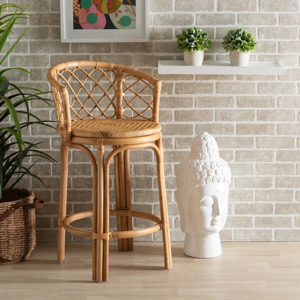 bali & pari Orchard Modern Bohemian Natural Brown Rattan Counter Stool. Picture 18