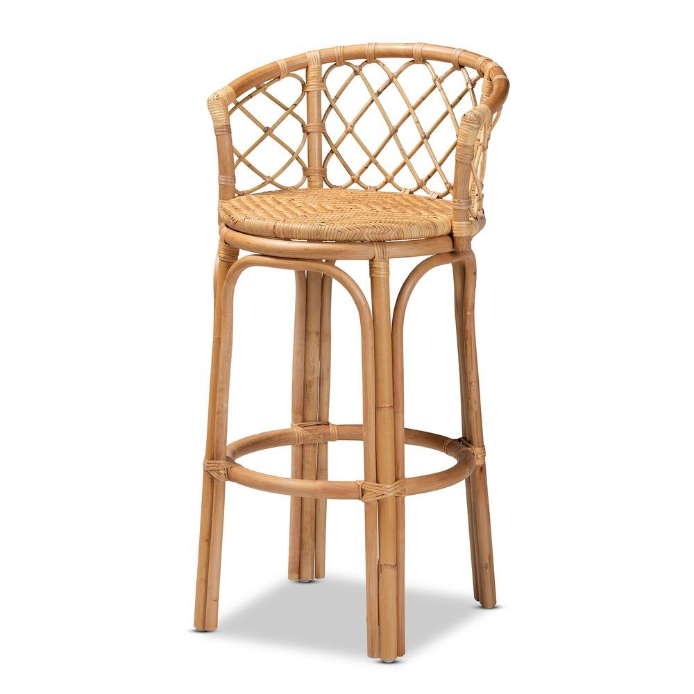 bali & pari Orchard Modern Bohemian Natural Brown Rattan Bar Stool. Picture 11