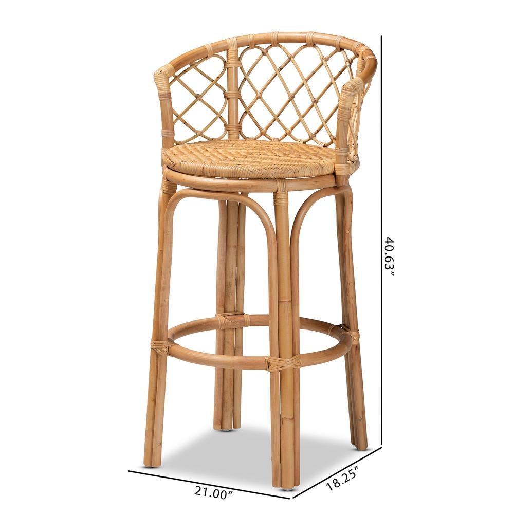 bali & pari Orchard Modern Bohemian Natural Brown Rattan Bar Stool. Picture 20