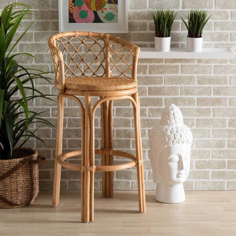 bali & pari Orchard Modern Bohemian Natural Brown Rattan Bar Stool. Picture 18