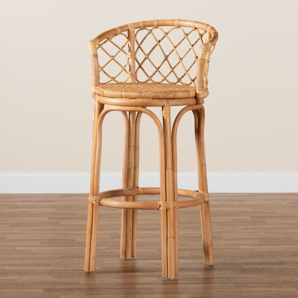 bali & pari Orchard Modern Bohemian Natural Brown Rattan Bar Stool. Picture 19