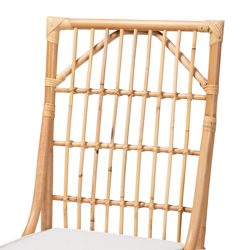 Bohemian White Fabric Upholstered and Natural Brown Rattan Dining Chair. Picture 15