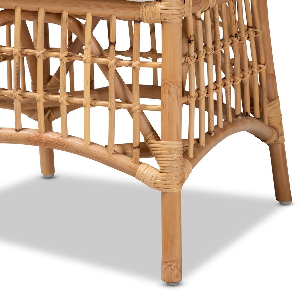 Bohemian White Fabric Upholstered and Natural Brown Rattan Dining Chair. Picture 16