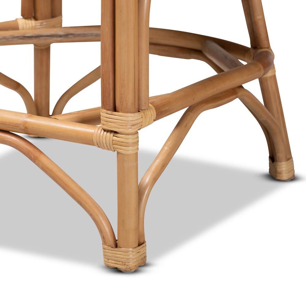 Bohemian White Fabric Upholstered and Natural Brown Rattan Counter Stool. Picture 16