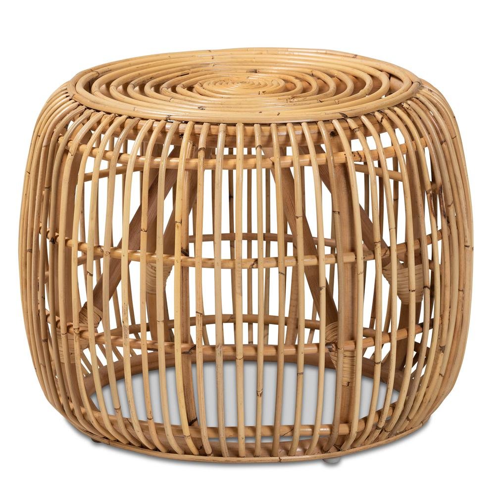 bali & pari Maverick Modern Bohemian Natural Brown Rattan End table. Picture 7