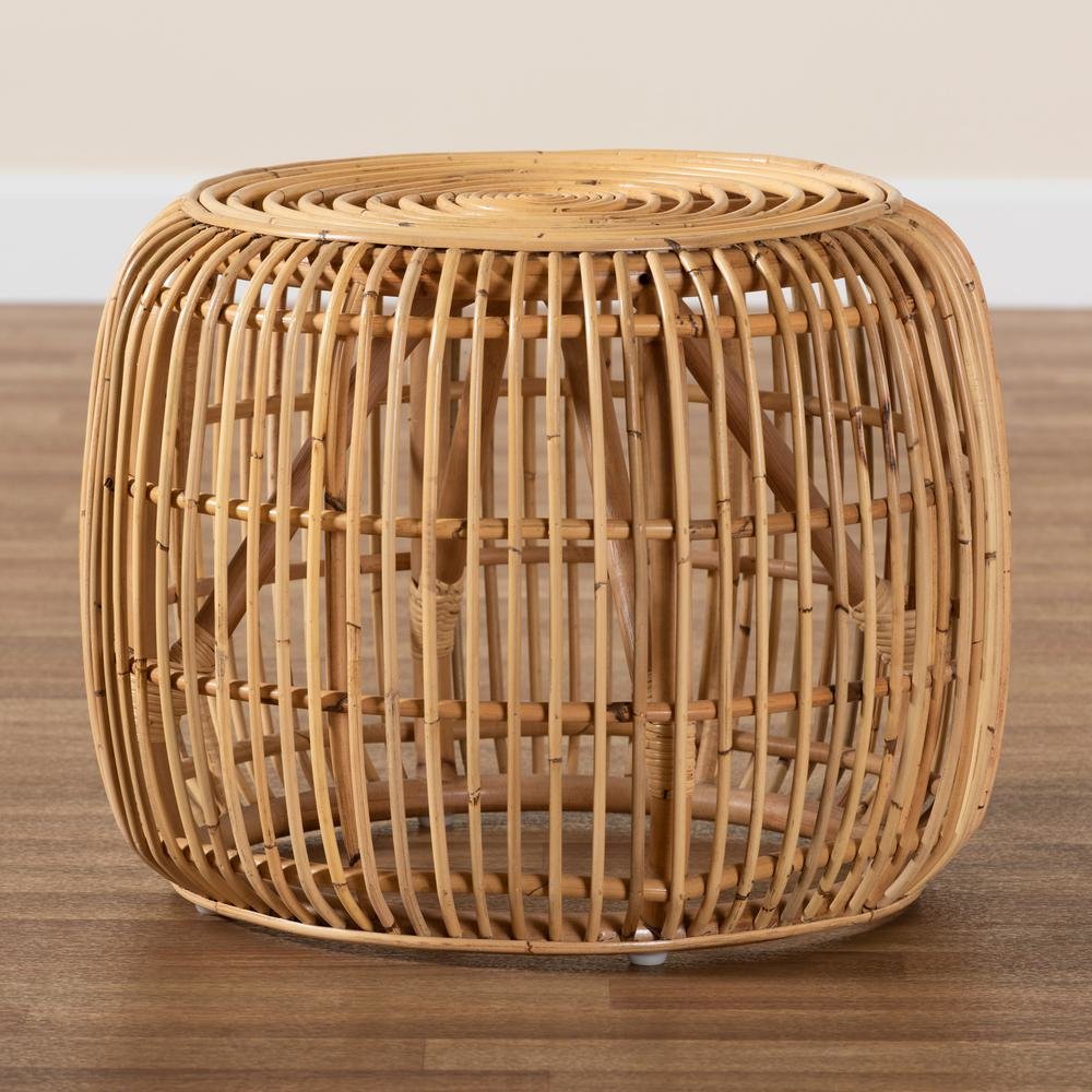 bali & pari Maverick Modern Bohemian Natural Brown Rattan End table. Picture 11