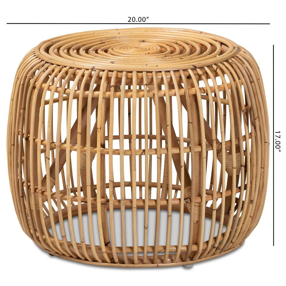 bali & pari Maverick Modern Bohemian Natural Brown Rattan End table. Picture 12