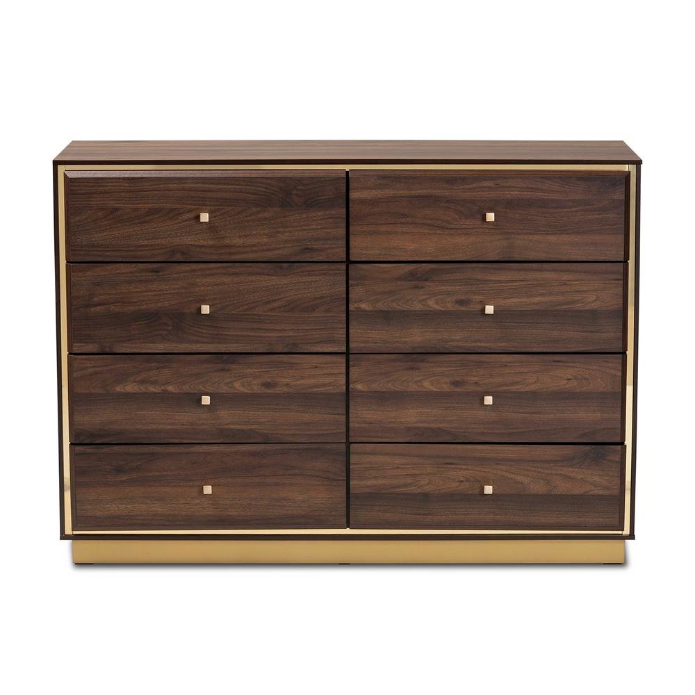 Walnut Brown Finished Wood and Gold Metal 8-Drawer Dresser. Picture 13