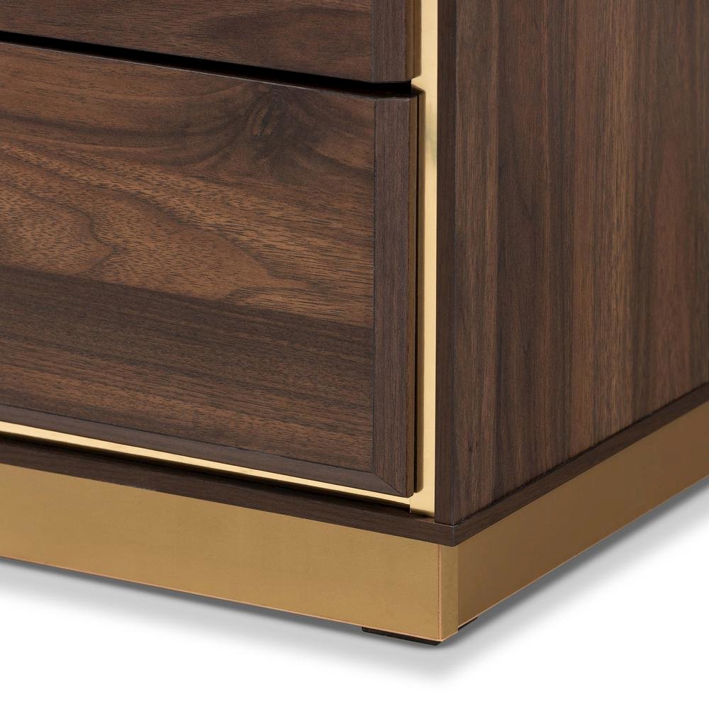 Walnut Brown Finished Wood and Gold Metal 8-Drawer Dresser. Picture 16