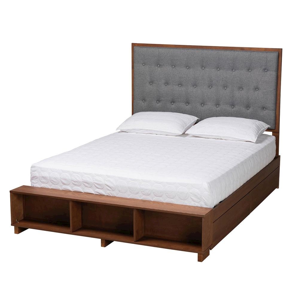 Walnut Brown Finished Wood King Size Platform Storage Bed. Picture 15