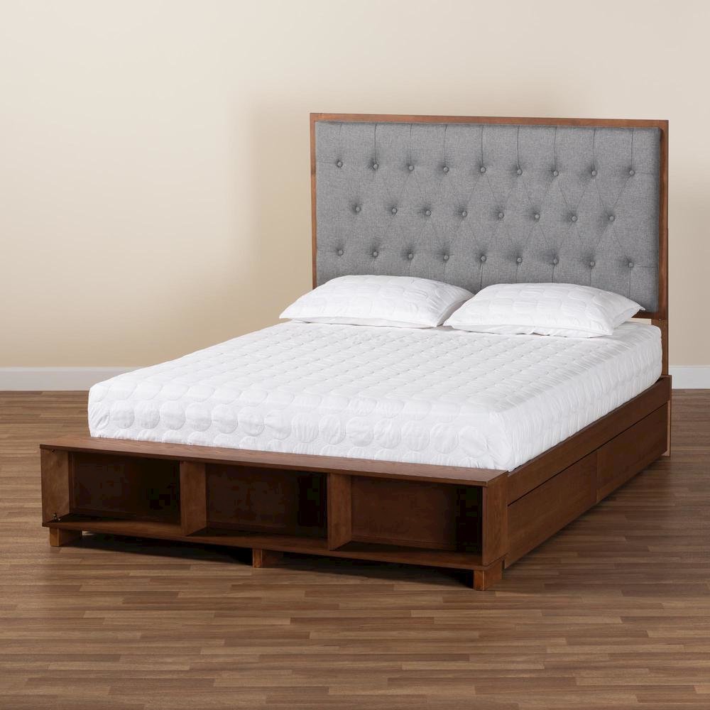 Walnut Brown Finished Wood King Size Platform Storage Bed. Picture 25