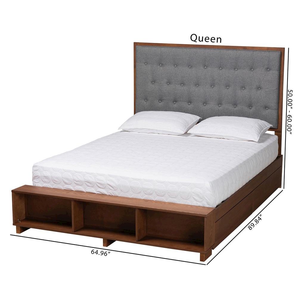 Walnut Brown Finished Wood King Size Platform Storage Bed. Picture 26