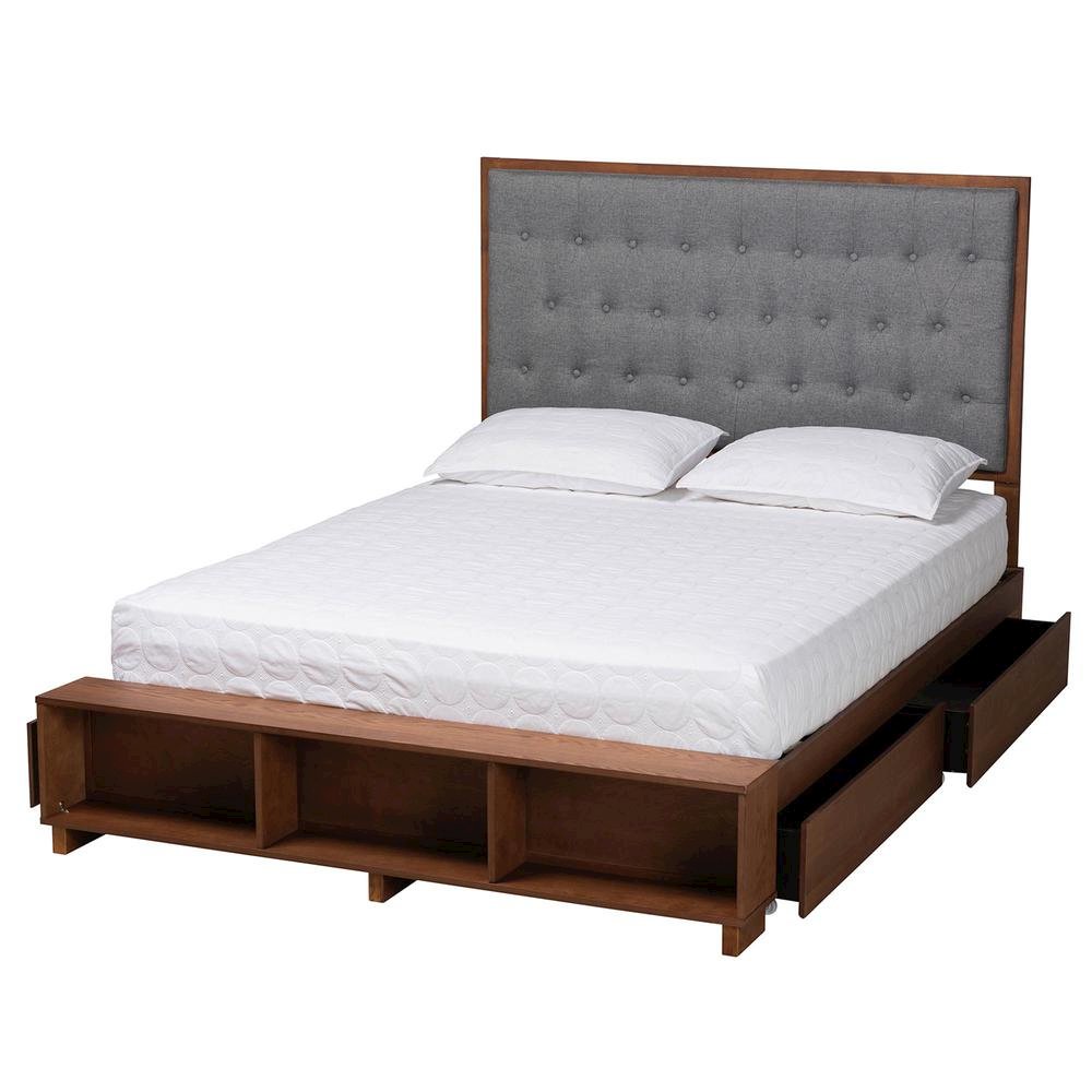 Walnut Brown Finished Wood King Size Platform Storage Bed. Picture 16
