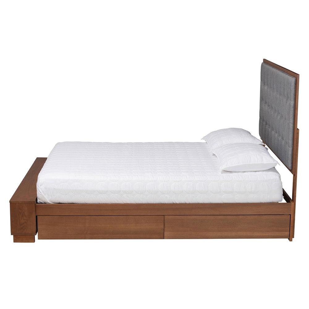 Walnut Brown Finished Wood King Size Platform Storage Bed. Picture 17