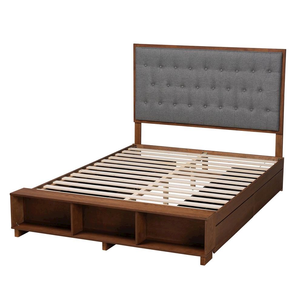 Walnut Brown Finished Wood King Size Platform Storage Bed. Picture 18