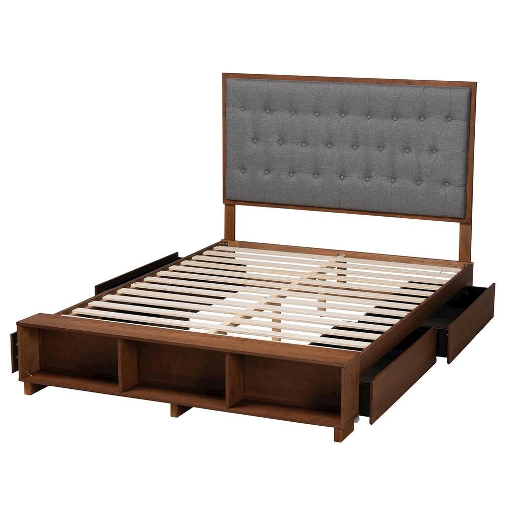 Walnut Brown Finished Wood King Size Platform Storage Bed. Picture 19