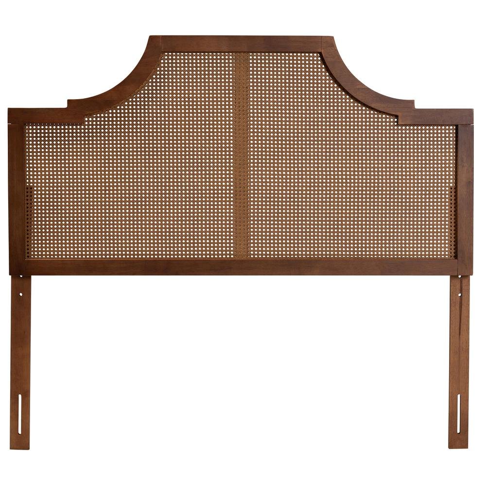 Risha Mid-Century Modern Ash Walnut Finished Wood and Rattan King Size Headboard. Picture 11