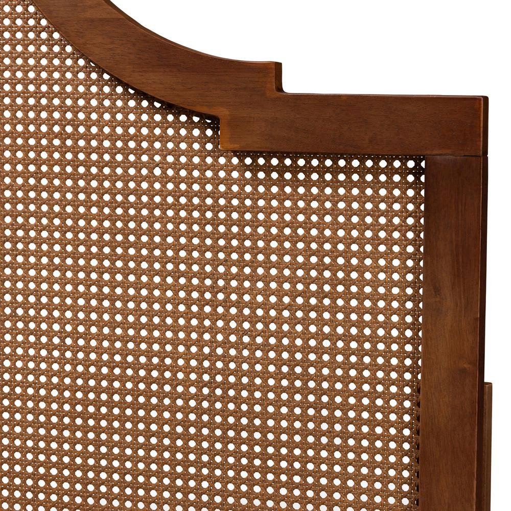 Risha Mid-Century Modern Ash Walnut Finished Wood and Rattan King Size Headboard. Picture 12