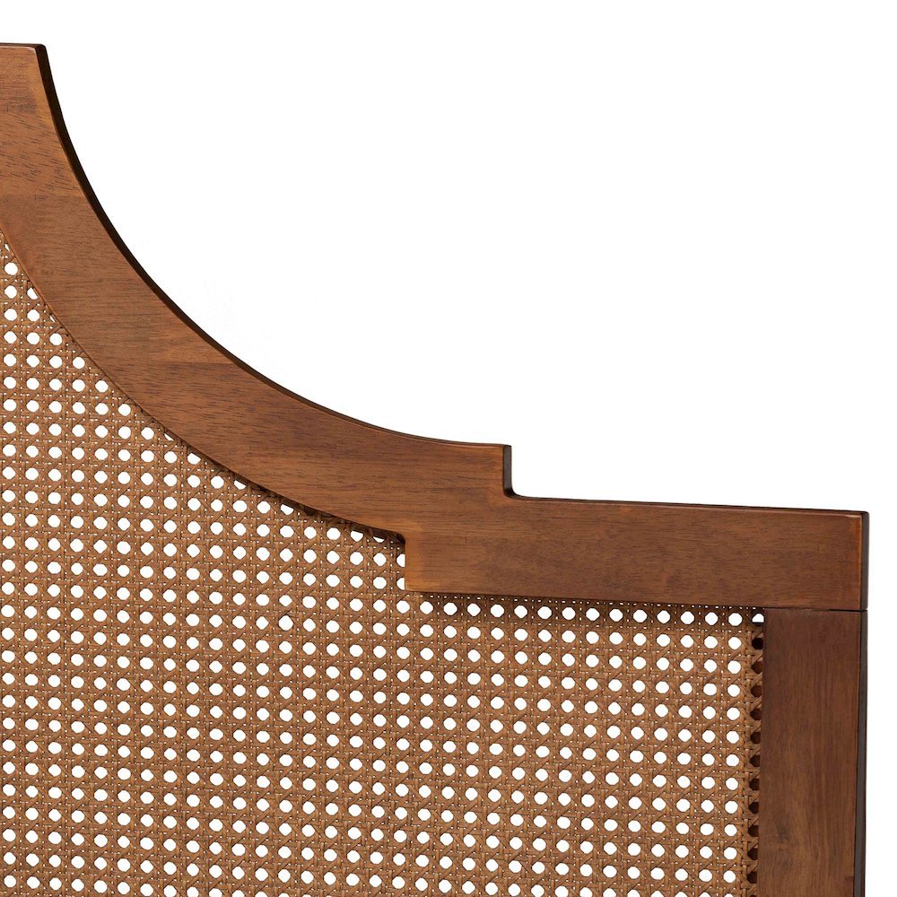 Francine Mid-Century Modern Ash Walnut Woven Rattan Queen Size Bed. Picture 15