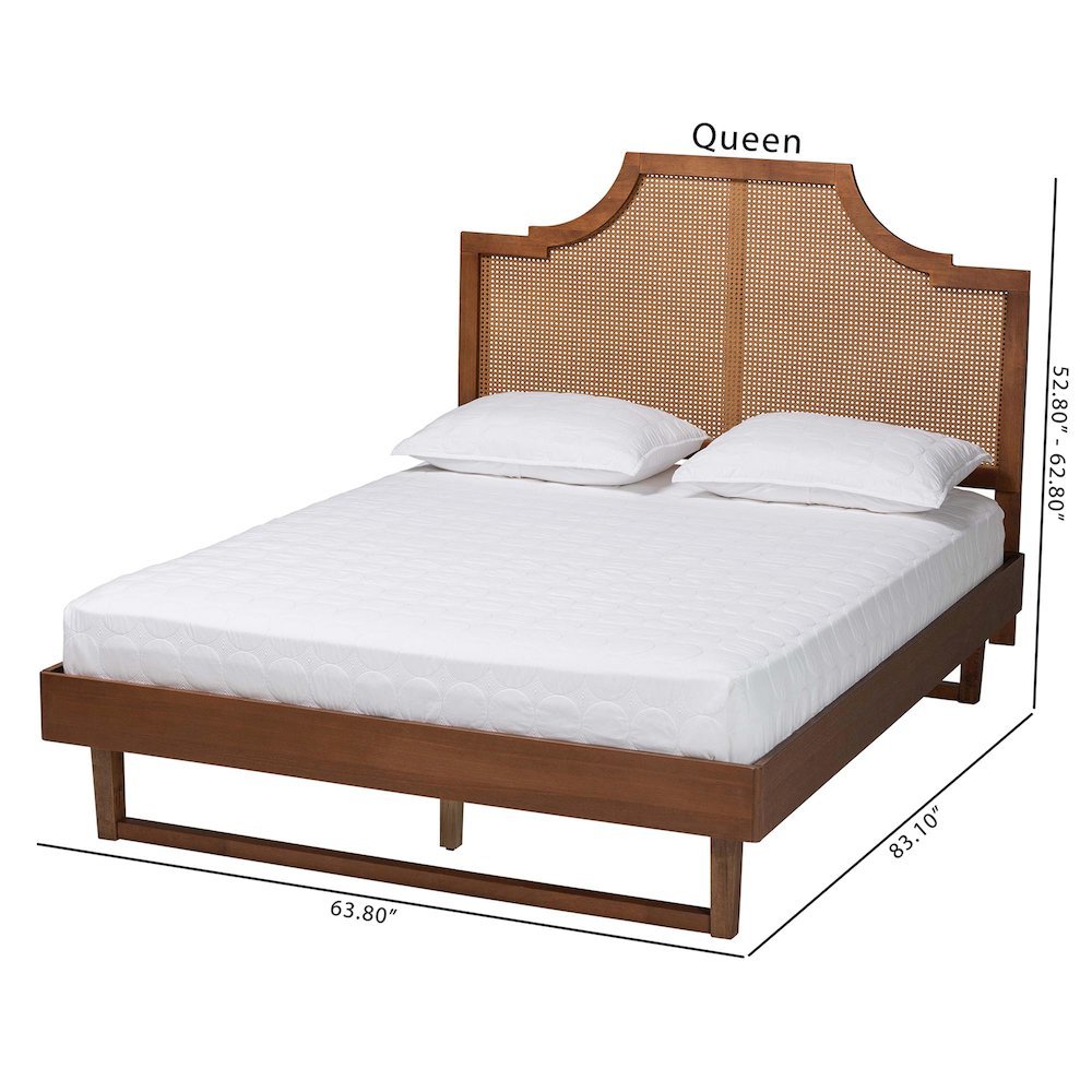 Francine Mid-Century Modern Ash Walnut Woven Rattan Queen Size Bed. Picture 20