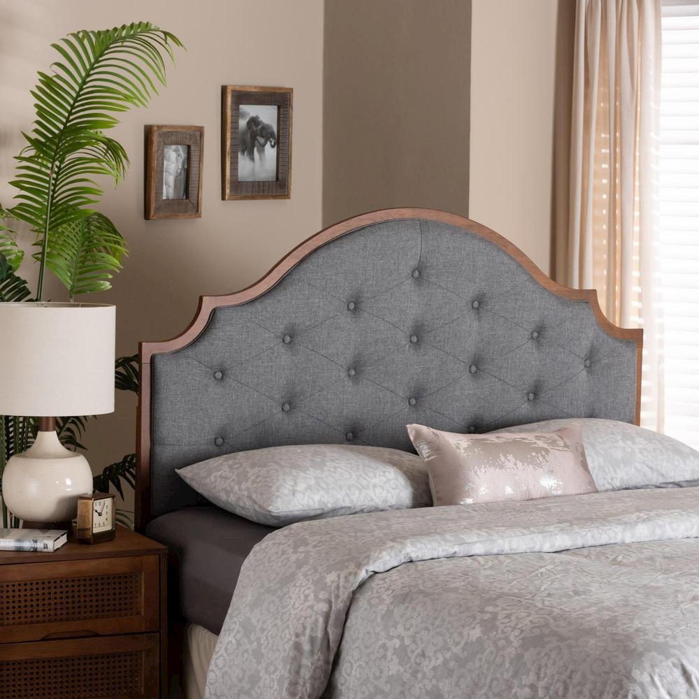 Walnut Brown Finished Wood King Size Headboard. Picture 14
