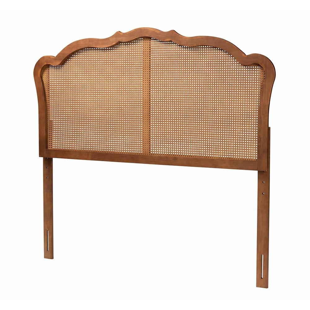 Traditional Ash Walnut Finished Wood King Size Headboard with Rattan. Picture 10