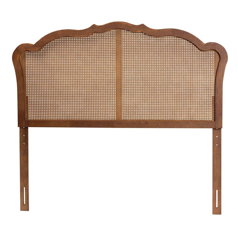 Traditional Ash Walnut Finished Wood King Size Headboard with Rattan. Picture 11