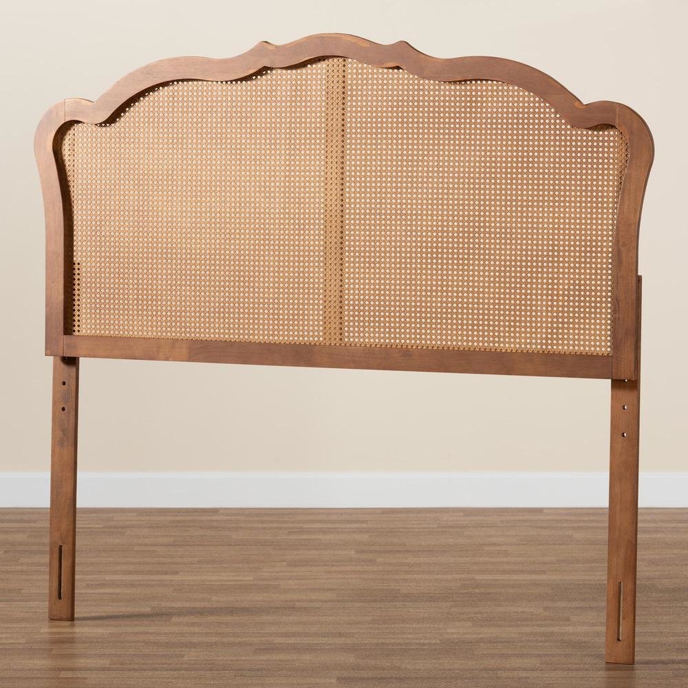 Traditional Ash Walnut Finished Wood King Size Headboard with Rattan. Picture 15
