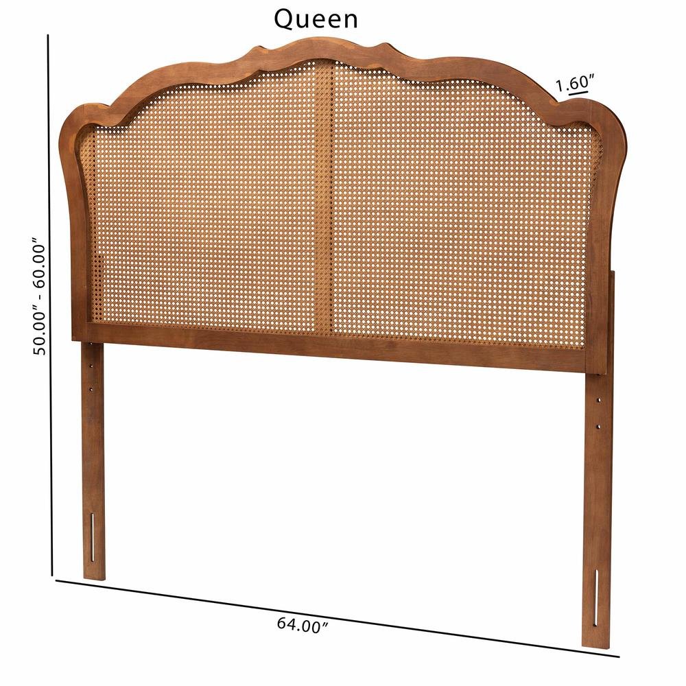 Traditional Ash Walnut Finished Wood King Size Headboard with Rattan. Picture 16