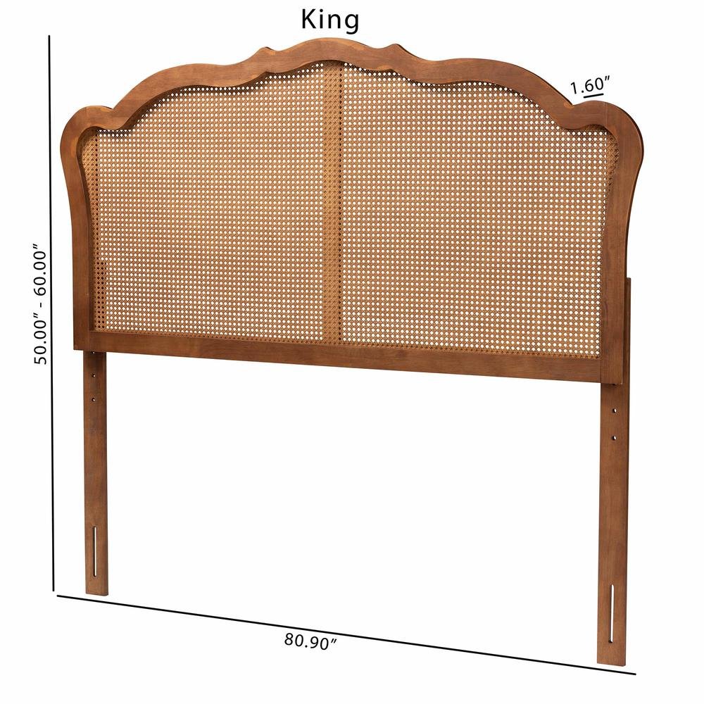 Traditional Ash Walnut Finished Wood King Size Headboard with Rattan. Picture 17