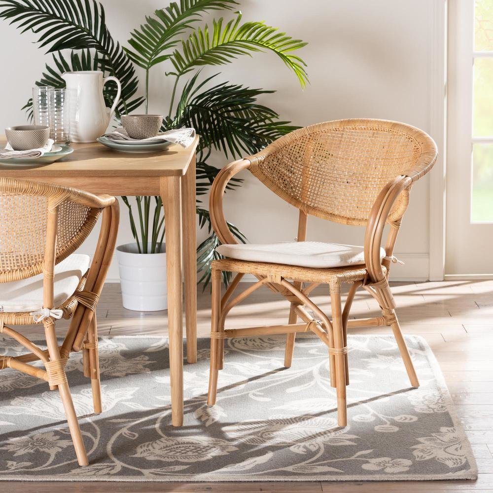 bali & pari Varick Modern Bohemian Natural Brown Finished Rattan Dining Chair. Picture 18