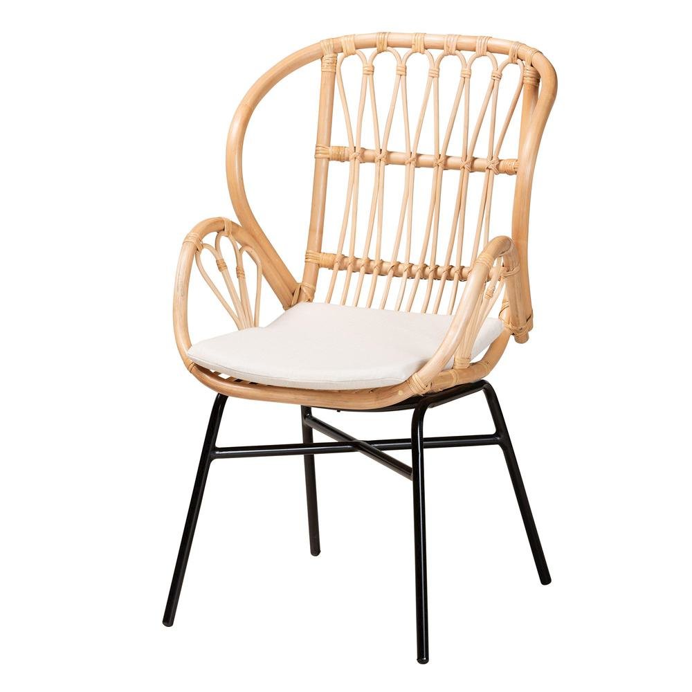 bali & pari Caelia Modern Bohemian Natural Brown Rattan and Black Metal Chair. Picture 11