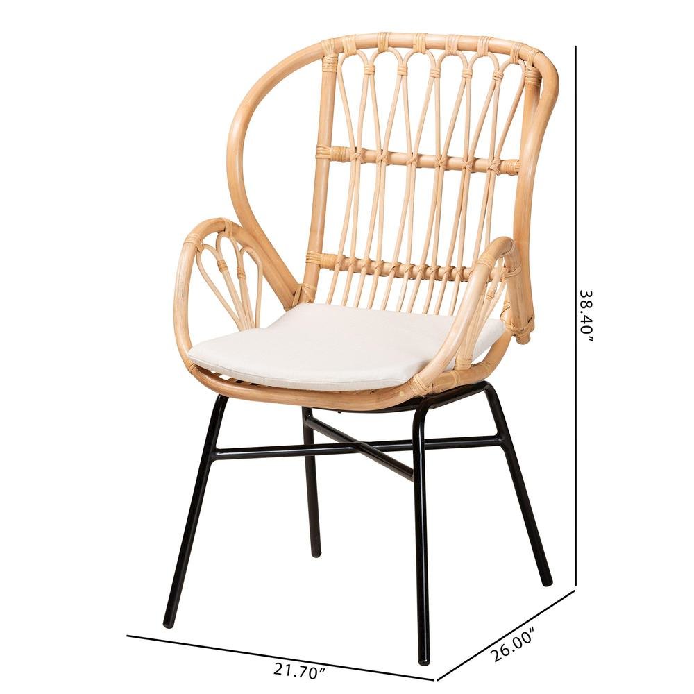 bali & pari Caelia Modern Bohemian Natural Brown Rattan and Black Metal Chair. Picture 20