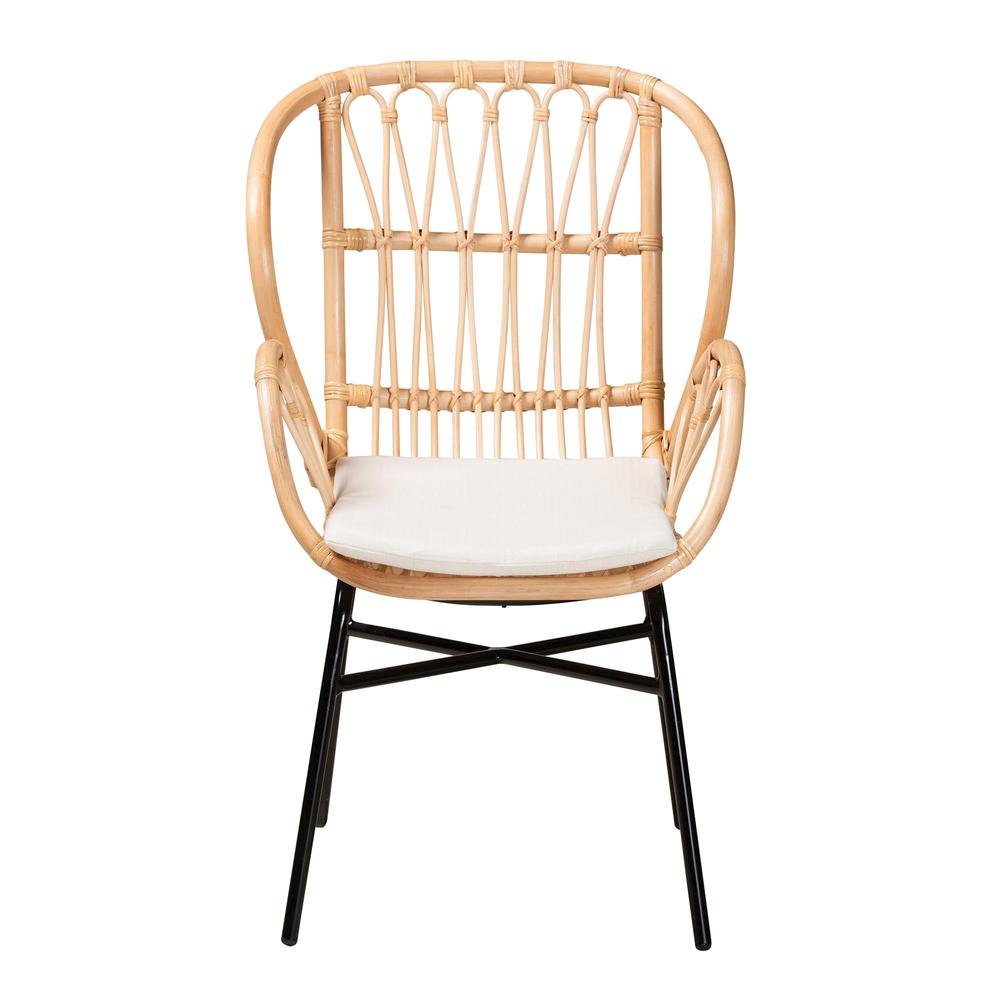 bali & pari Caelia Modern Bohemian Natural Brown Rattan and Black Metal Chair. Picture 12