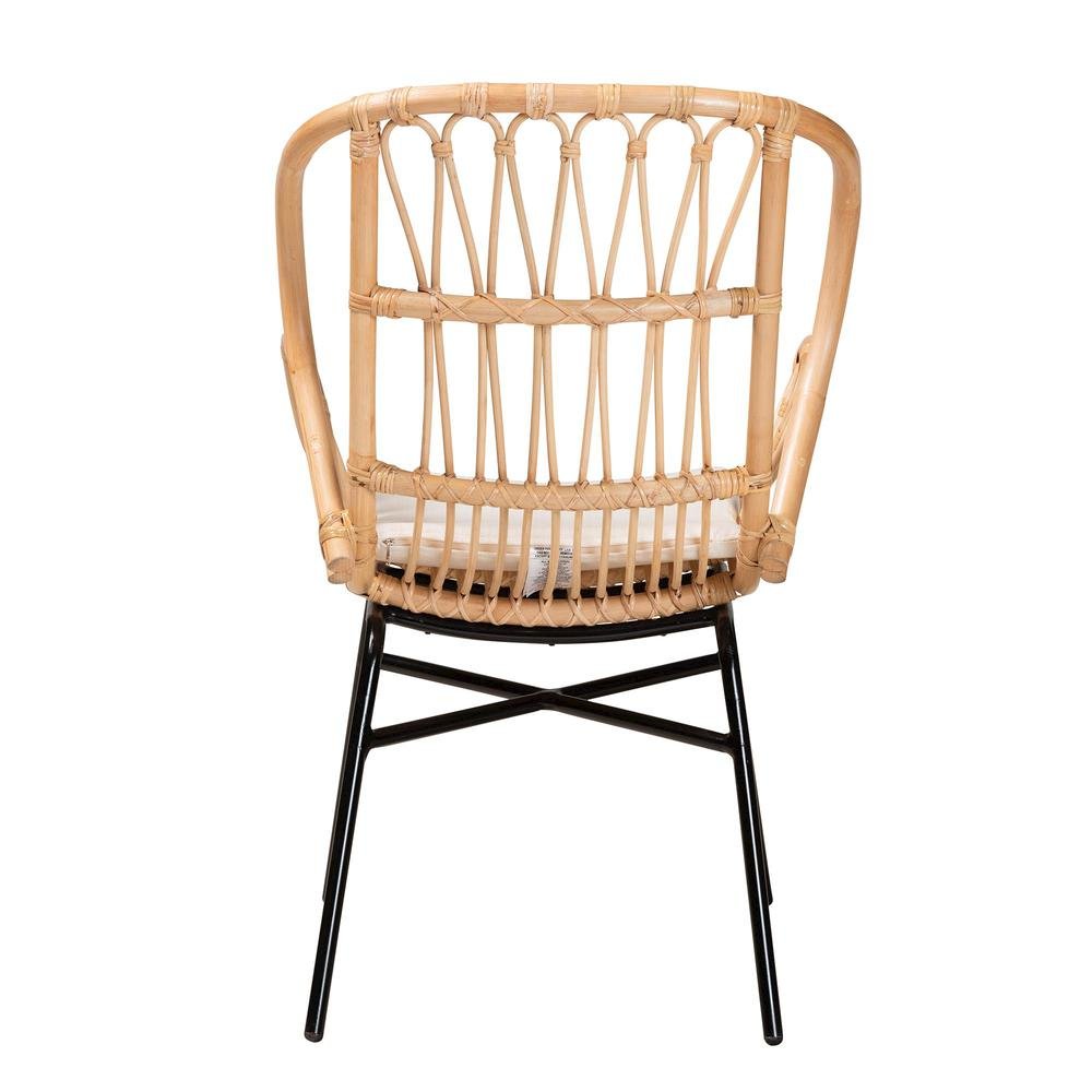bali & pari Caelia Modern Bohemian Natural Brown Rattan and Black Metal Chair. Picture 14